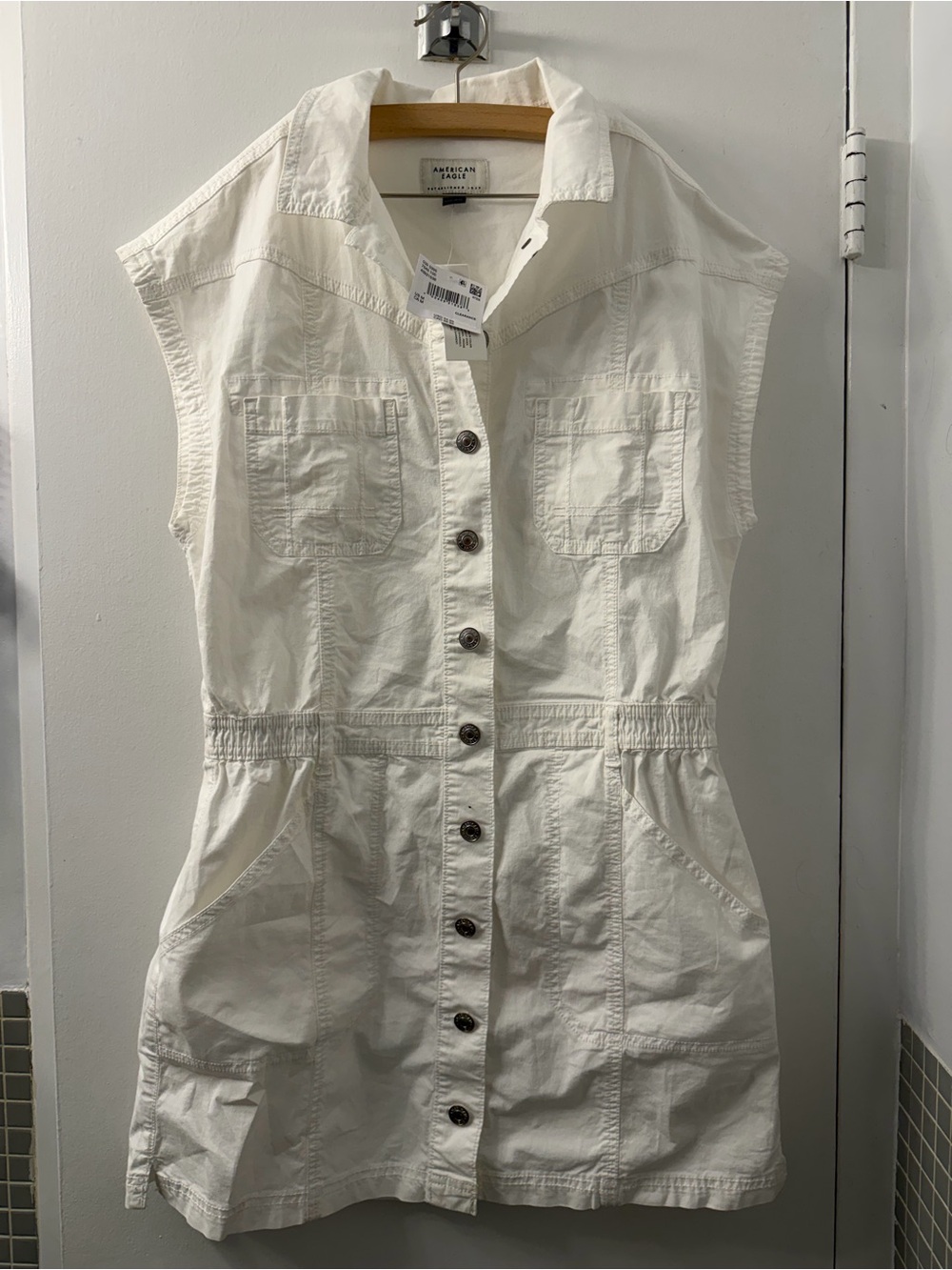 American Eagle - NWT - Cream Denim Button-Front Sleeveless Utility Dress
